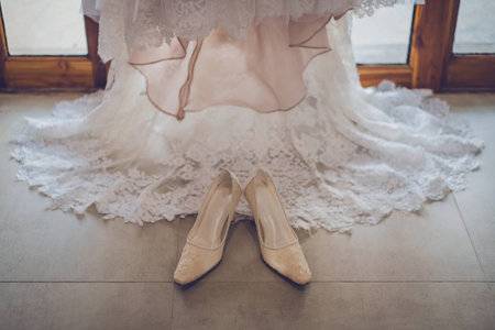 White Wedding Dress bridal shoesの写真素材