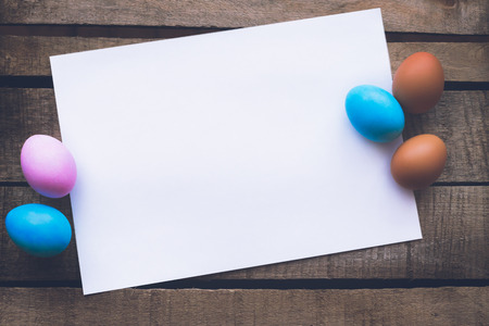 Easter rustic eggs photo composition illustration home village blank with place for your text.