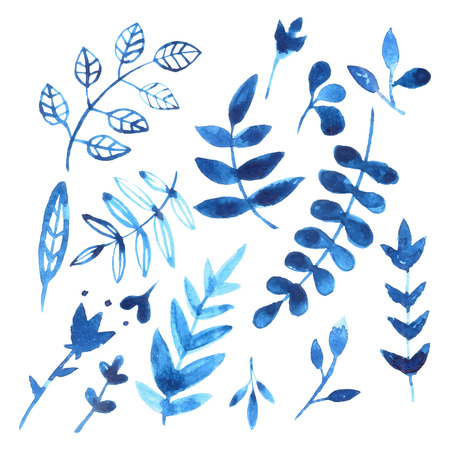 Hand drawn watercolor vector  floral blue  elementsのイラスト素材