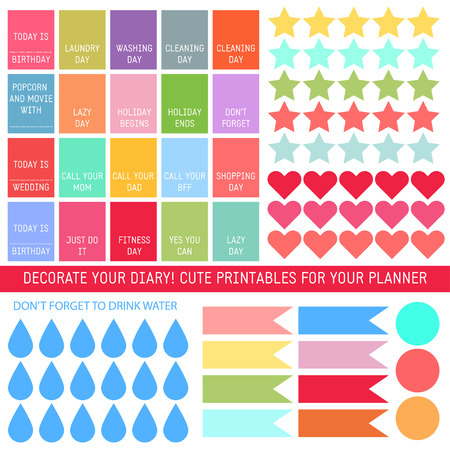 Vector design elements for notebook, diary, stickers and other template design. Diary decorative kit.のイラスト素材