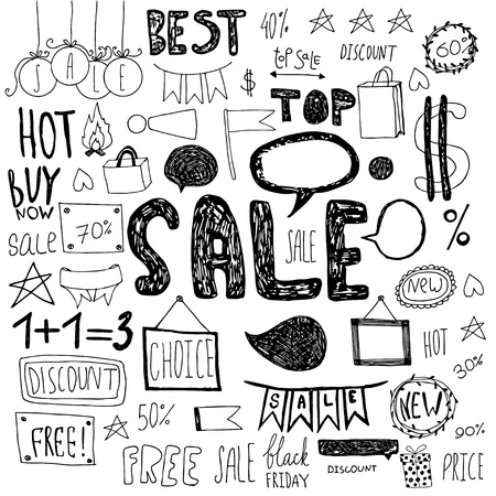 Hand drawn sale doodles. Vector illustrations. Black friday set.のイラスト素材