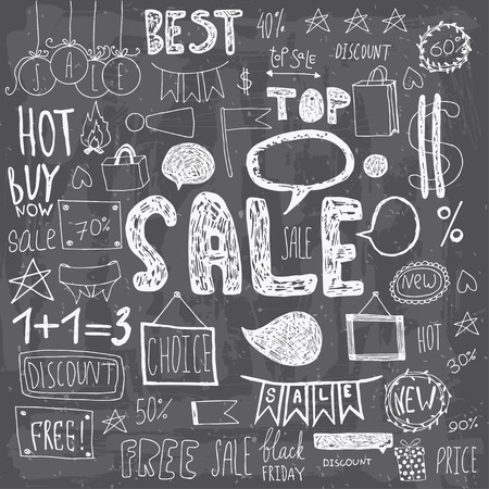Hand drawn sale doodles. Vector illustrations. Black friday set.のイラスト素材
