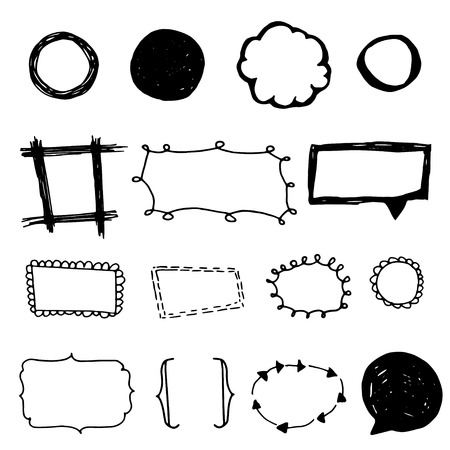 Set of 6 doodle frames, free hand vector illustration.のイラスト素材