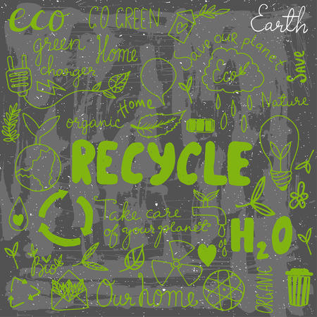 Set of hand drawn eco friendly doodle icons. Unique vector elements.のイラスト素材