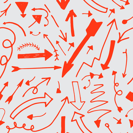 Hand drawn vector red arrow seamless pattern. Doodle background.のイラスト素材