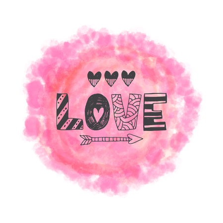 Hand drawn doodle lettering on a vector watercolor imitation texture.のイラスト素材