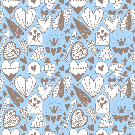 Hand drawn doodle heart seamless pattern. Saint valentine day background. Scrapbooking paper. Vintage wallpaper design.のイラスト素材