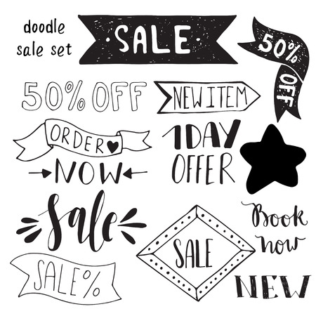 Hand drawn ribbon vector setHand drawn ribbon vector set.  Doodle vector brushes for wreaths and badges.のイラスト素材