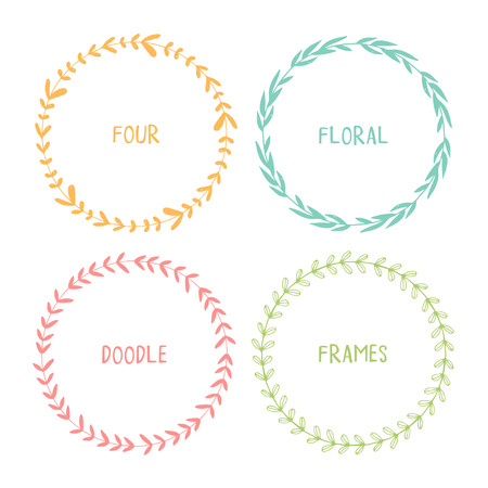Hand drawn circle doodle floral frames. Vector simple wreath.のイラスト素材