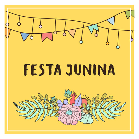 Bright vector illustrationfor the Festa Junina Brazil Festival. Folklore holiday. 
Festa Junina - June party.のイラスト素材