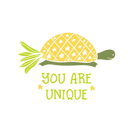 You are unique. Cute fanky illustration of a turtle with a pineapple tail.のイラスト素材