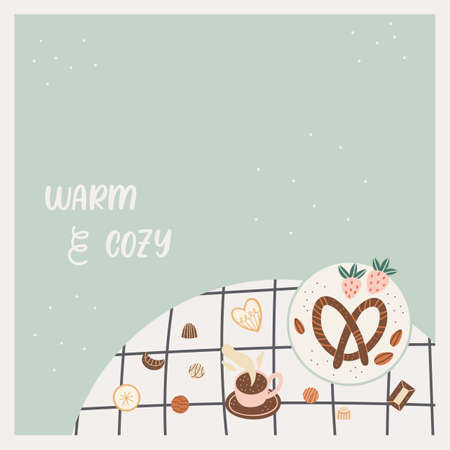 Christmas greeting card design with holiday elements in modern style, simple cute greeting card design.のイラスト素材