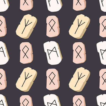 Cute illustrated halloween pattern. Seamleass repeated background with runes. Wallpaper, fabric, scrapbook paper design.のイラスト素材