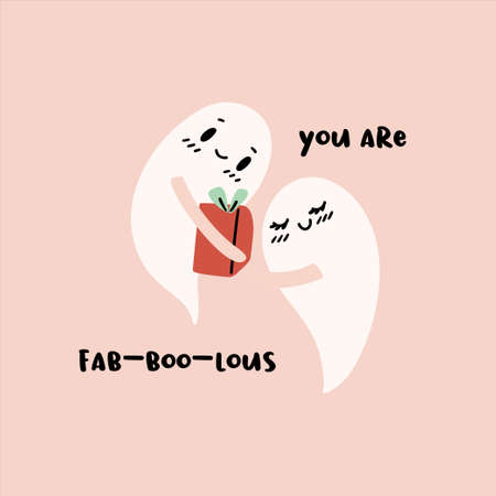 Adorable halloween greeting card design with hand drawn illustrations.のイラスト素材