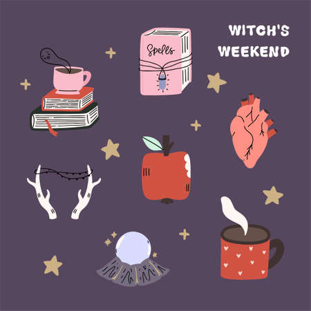 Adorable collection of handdrawn halloween illustrations. and clip-artのイラスト素材