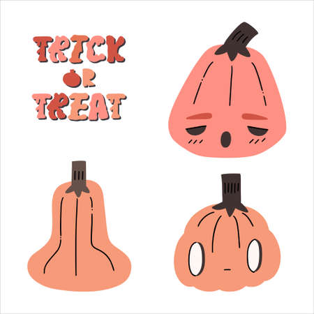 Collection of hand drawn thanksgiving, halloween pumpkins icons, leaves and berries.のイラスト素材