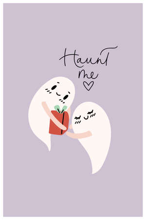 Adorable halloween greeting card design with hand drawn illustrations.のイラスト素材