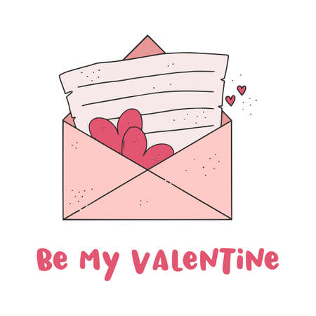 Valentines day illustration with love letter and envelope and hearts.のイラスト素材