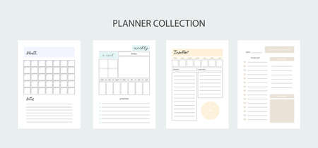 Collection of planners for life and business, planner sheets, organizer for personal and work issuesのイラスト素材