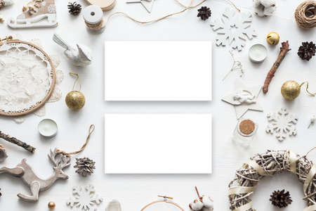 Cute vintage christmas new year gifts mock upの写真素材