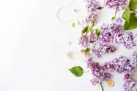 Flat lay top view photo of spring composition.