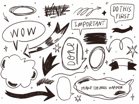 Hand drawn doodle arrows and speech bubbles set. vector illustration.の写真素材