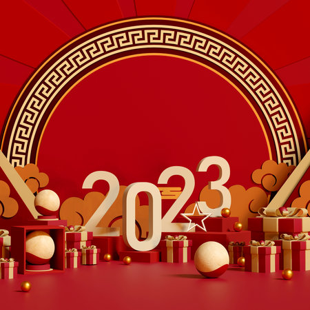 Asia background minimal style for branding product presentation on Happy Chinese new year, Chinese...