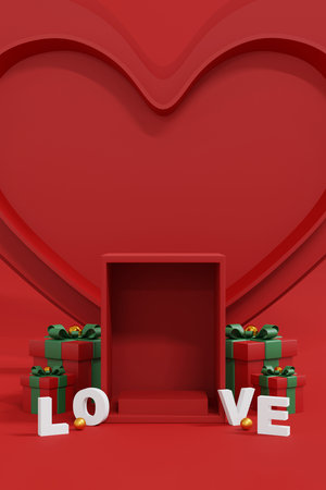 Happy valentine's day background. Abstract background minimal style for branding product presentation on Valentine's day. mockup and template scene with empty space. 3D illustrationの写真素材