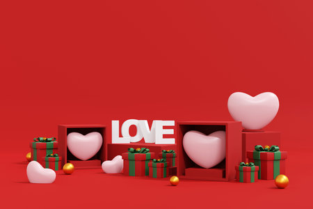 Happy valentine's day background. Abstract background minimal style for branding product presentation on Valentine's day. mockup and template scene with empty space. 3D illustrationの写真素材