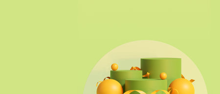 green podium minimal on stage with yellowish green platform. stage to show cosmetic and beverage...