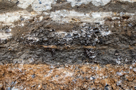 closeup layers of soil and rock textureの写真素材