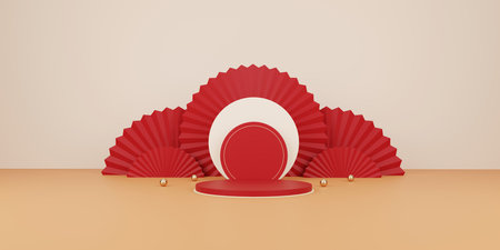 happy chinese new year concept. minimal scene with geometric forms. cylinder podium display or...