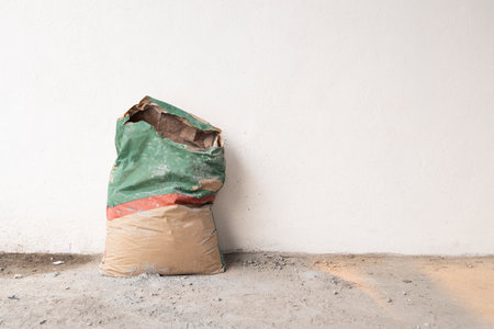 cement in bags at the construction site. space for textの写真素材