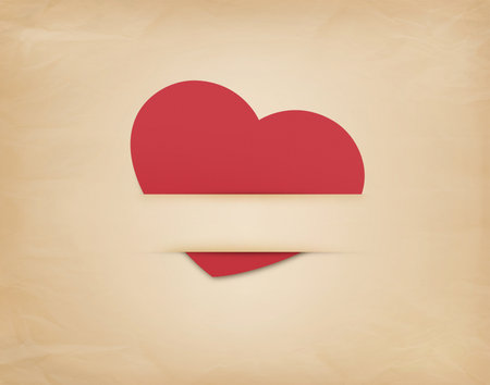 happy valentine's day concept. red heart on old brown paper background. mockup and templates to create greeting, cards, magazines,cover, poster and banners etc.の写真素材