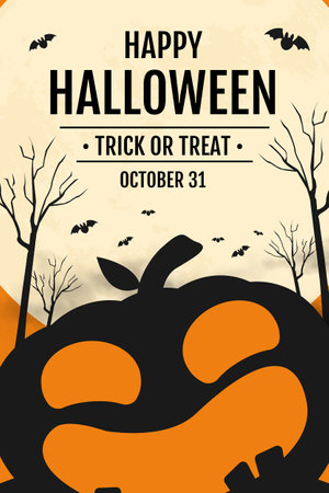 happy halloween day banner background, pumpkin monster vector designのイラスト素材