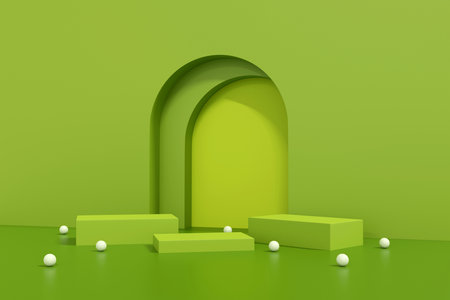 Minimal abstract geometric podium green background for product presentation. display stand stock 3D illustration backgroundの写真素材