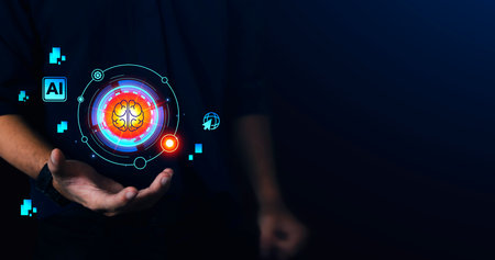 Artificial intelligence Machine Learning Business Internet Technology Concept. hologram digital chatbot, application, conversation assistant, digital chatbot on virtual screen.の写真素材
