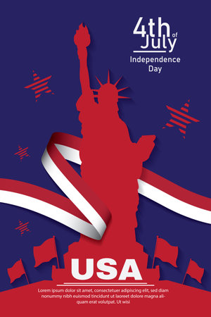 fourth of july happy independence day banner. template for greeting, poster and card. Flag of the United States. vector illustrationのイラスト素材