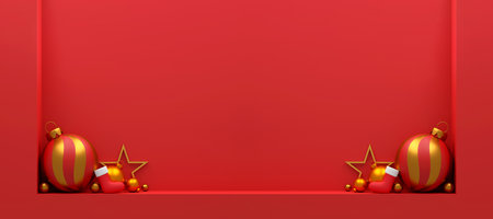 Festive Merry Christmas and Happy New Year Background - 3D Illustration with Copy Space for Holiday Product Display. geometry podium shape for show cosmetic product display. stage pedestal or platform.の写真素材