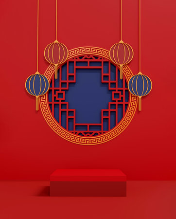 Happy chinese new year 2024 the dragon zodiac sign with red and gold charm, Symbolizing prosperity and richness. Luxurious 3D illustrations for festive greeting cards and podium displaysの写真素材