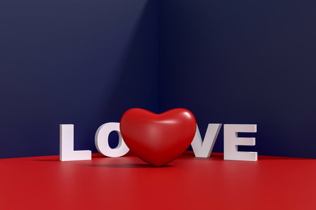 Beautiful 3D Rendering of Valentine's Day Concept. Romantic Greeting Card, Product and Podium Display Design with Hearts, Love, and Sentimentの写真素材