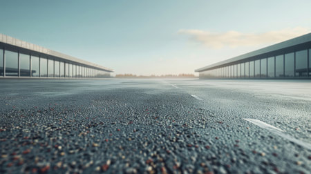 minimalist of modern architecture, Empty concrete road, Space for products showcases in the concrete hallway, parking background. green road. Generated-AIの写真素材
