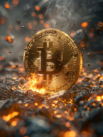 Bitcoin gold coin and defocused chart background. Investing in virtual assets. Investment platform with charts and bitcoin coin. Virtual cryptocurrency concept, Generated-AIの写真素材