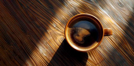 Cup of coffee on a wooden table in cafe. Generated- AIの写真素材