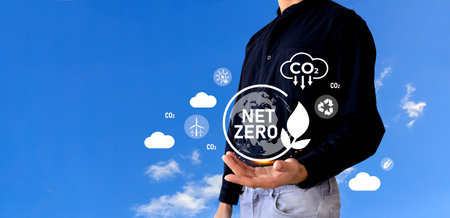 carbon neutral and net zero emissions concepts. natural environment A climate-neutral long-term...