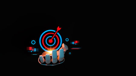 hand robot holding icons about business and investment, Rocketing take off with a targeted launch...