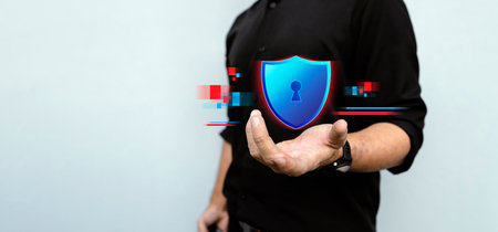 Cybersecurity and privacy concepts to protect data. Lock icon and internet network security technology.  Digital crime by an anonymous hacker. cyber security.の写真素材