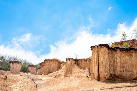 spectacular geological wonders; and breathtaking scenery of Phae Mueang Phi Forest Park in Phrae Province; Thailand - a hidden gem of nature's artistryの写真素材