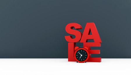 Black Friday sale concept featuring a red alarm clock on a striking red and black background....