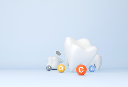 Healthy teeth mockup with gums, vitamins and minerals for oral care, dentistry, medical advertising, and dental clinic designの写真素材